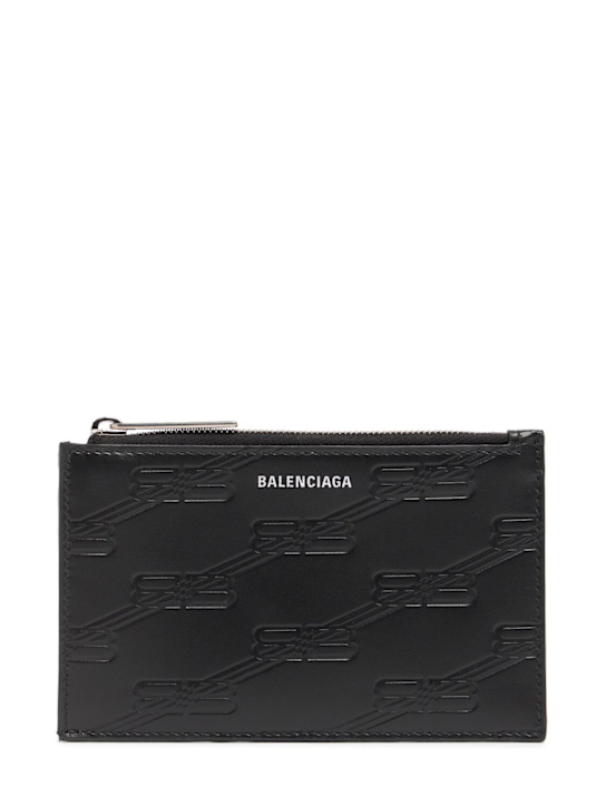 Balenciaga: BB monogram embossed card holder - Black - men_0 | Luisa Via Roma