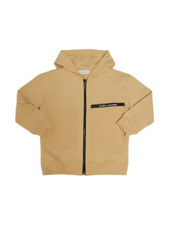 Marc Jacobs: Hooded cotton full-zip sweatshirt - Beige - kids-boys_0 | Luisa Via Roma