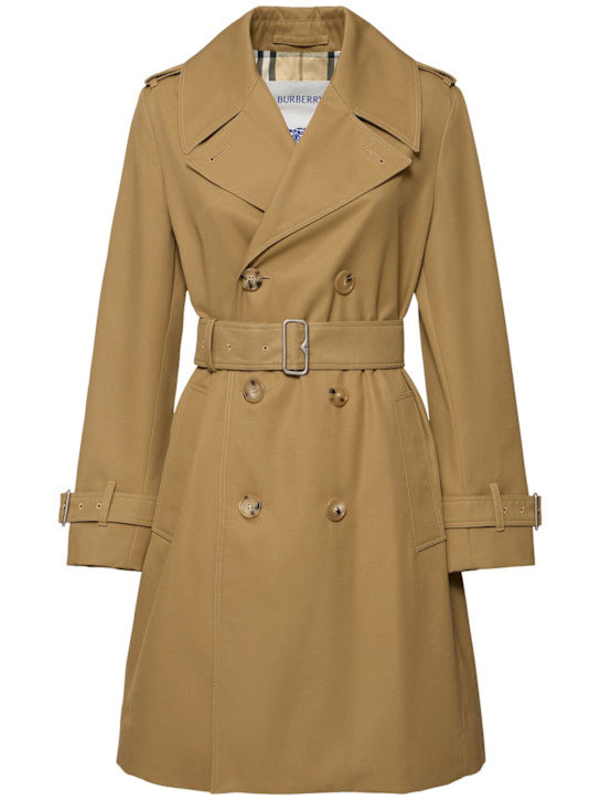 Burberry: Trench midi in gabardina - women_0 | Luisa Via Roma