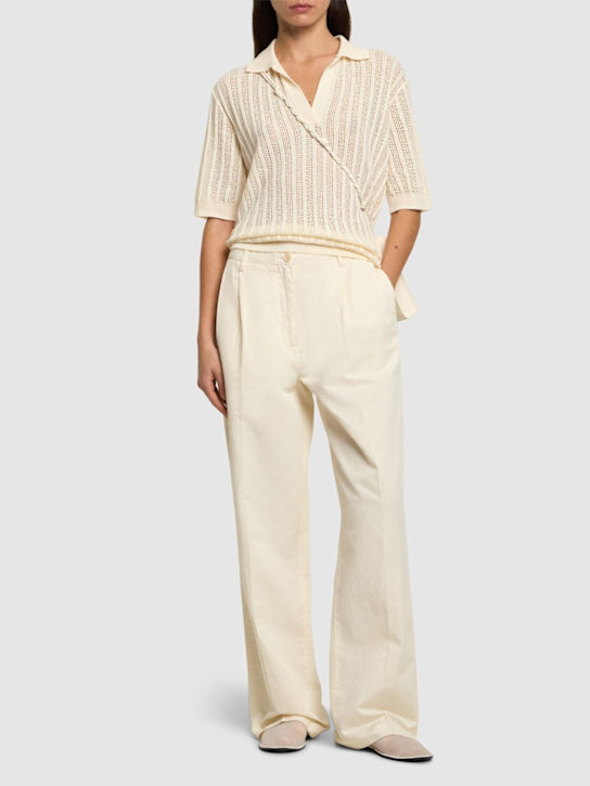 ASPESI: Pantaloni larghi in lino e cotone - Avorio - women_1 | Luisa Via Roma