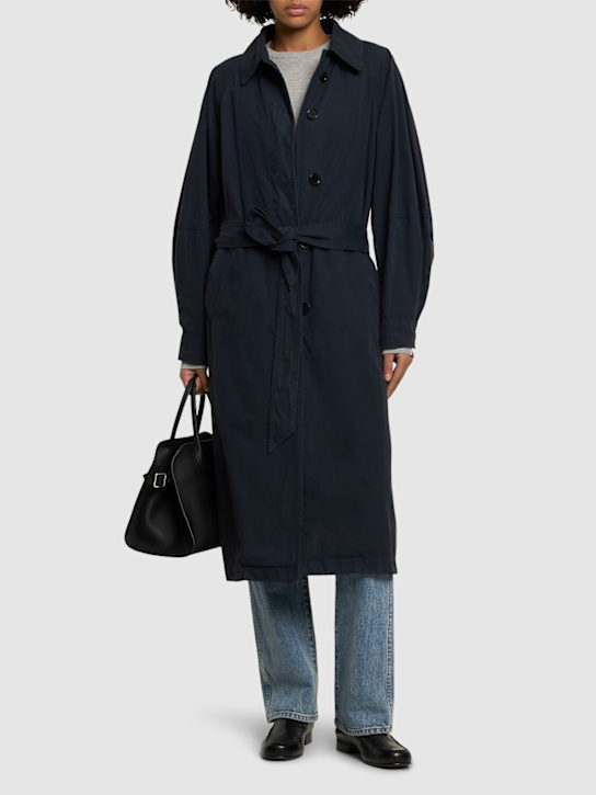 ASPESI: Cotton canvas belted long coat - Navy - women_1 | Luisa Via Roma