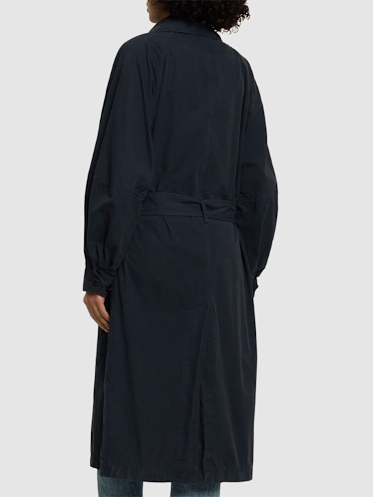 ASPESI: Cotton canvas belted long coat - Navy - women_2 | Luisa Via Roma