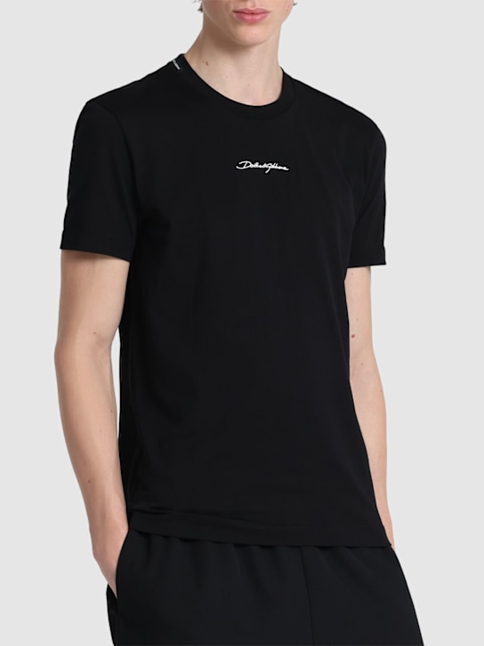 Dolce&Gabbana: Cotton jersey crewneck t-shirt - Black - men_2 | Luisa Via Roma