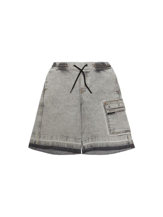 Marc Jacobs: Cotton blend denim cargo shorts - Black - kids-boys_0 | Luisa Via Roma