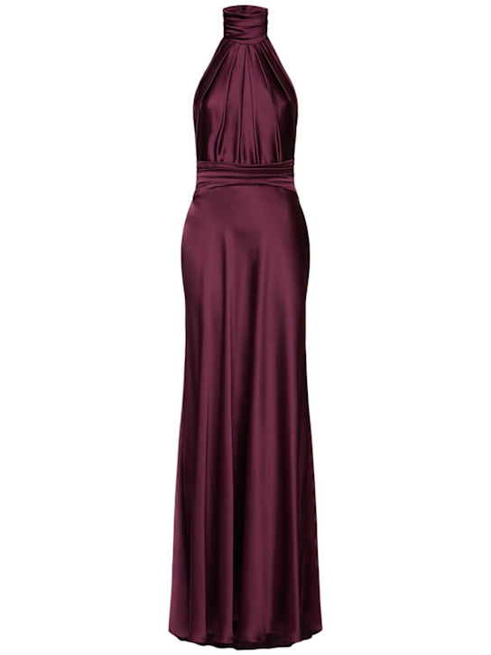 Zuhair Murad: Halter neck satin long dress w/flower - women_0 | Luisa Via Roma