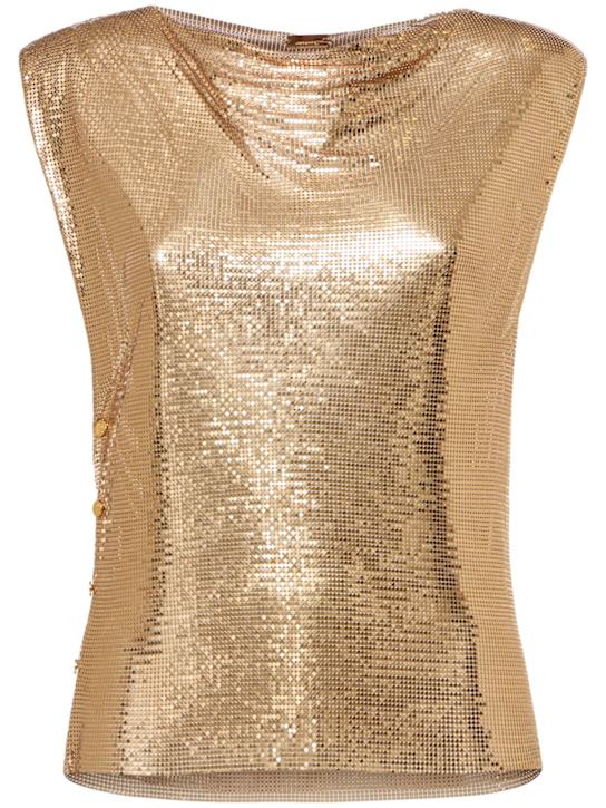 Rabanne: Draped mesh top - Gold - women_0 | Luisa Via Roma