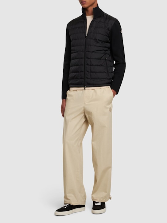 Moncler: Wool blend tricot down jacket - Black - men_1 | Luisa Via Roma