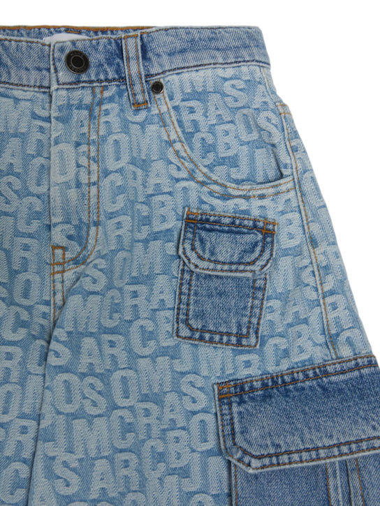Marc Jacobs: All over logo cotton denim shorts - Light Blue - kids-boys_1 | Luisa Via Roma