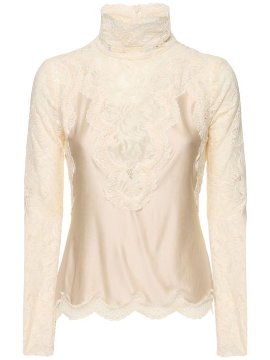 Rabanne: Turtleneck long sleeve lace top - White - women_0 | Luisa Via Roma