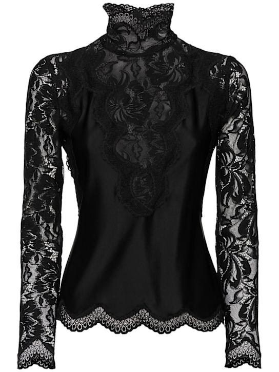 Rabanne: Turtleneck long sleeve lace top - Black - women_0 | Luisa Via Roma