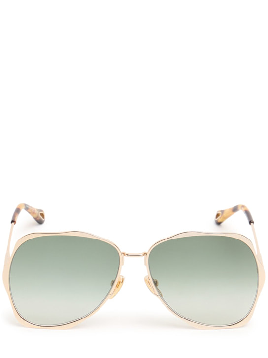 Chloé: Oval oversize metal sunglasses - Gold/Green - women_0 | Luisa Via Roma