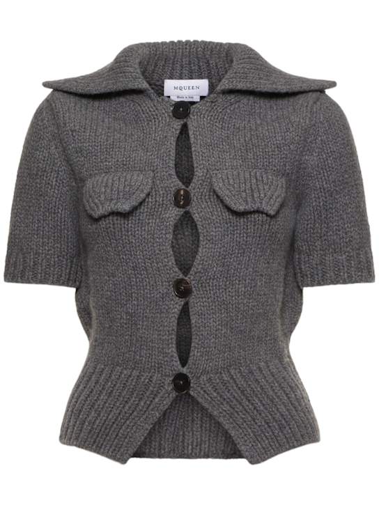 McQueen: Wool blend short sleeved cardigan - Dark Grey - women_0 | Luisa Via Roma