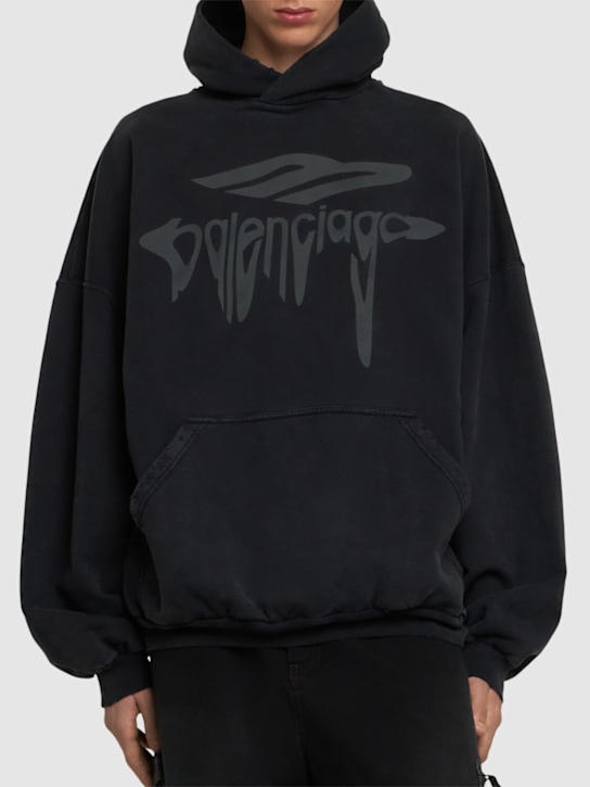 Balenciaga: 3D liquified effect cotton hoodie - Washed Black - men_2 | Luisa Via Roma