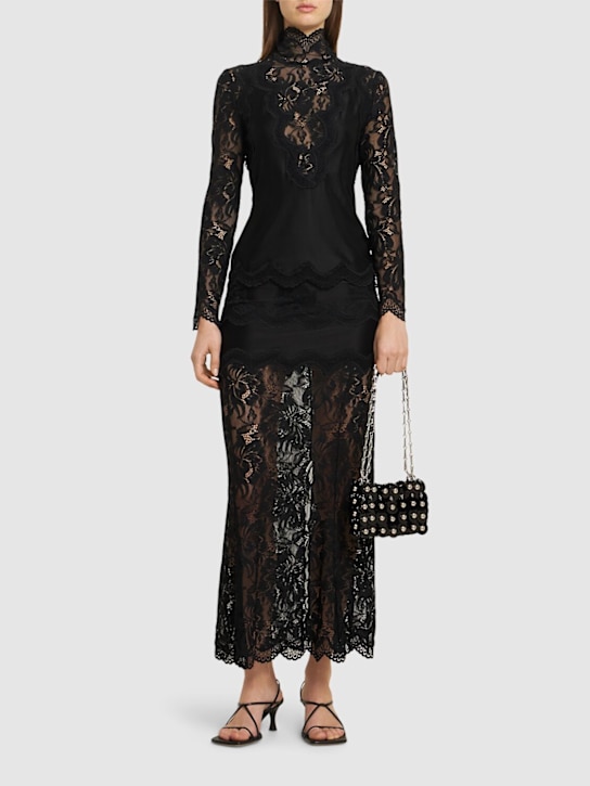 Rabanne: Turtleneck long sleeve lace top - Black - women_1 | Luisa Via Roma