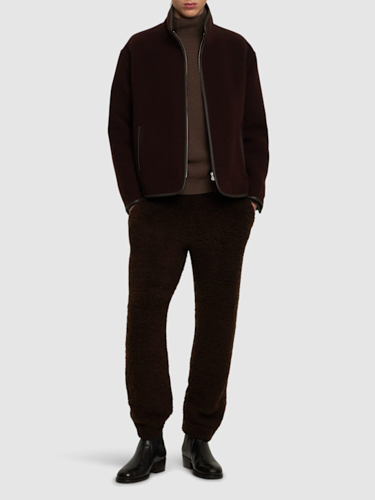 Auralee: Wool blend boa knit pants - Dark Brown - men_1 | Luisa Via Roma