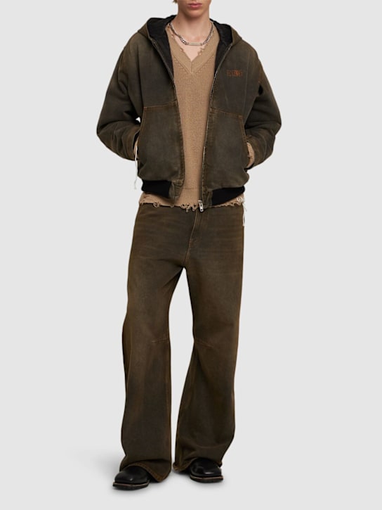 MM6 Maison Margiela: Padded denim zip hoodie - men_1 | Luisa Via Roma