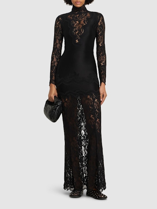 Rabanne: Turtleneck lace long dress - Black - women_1 | Luisa Via Roma