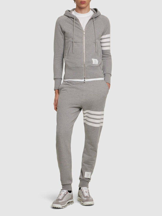 Thom Browne: Zip-up stripes cotton sweatshirt hoodie - men_1 | Luisa Via Roma