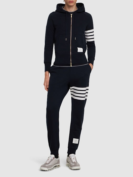 Thom Browne: Zip-up stripes cotton sweatshirt hoodie - men_1 | Luisa Via Roma