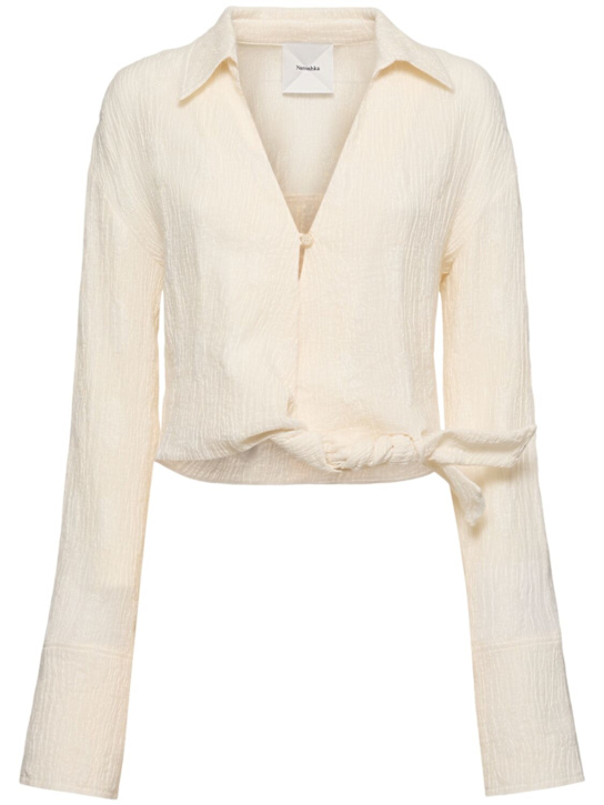 Nanushka: Enola linen blend seersucker gauze shirt - women_0 | Luisa Via Roma