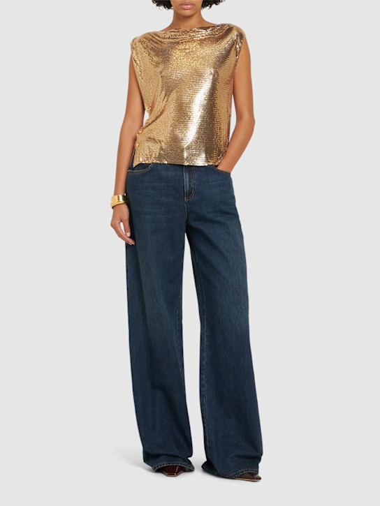 Rabanne: Draped mesh top - Gold - women_1 | Luisa Via Roma