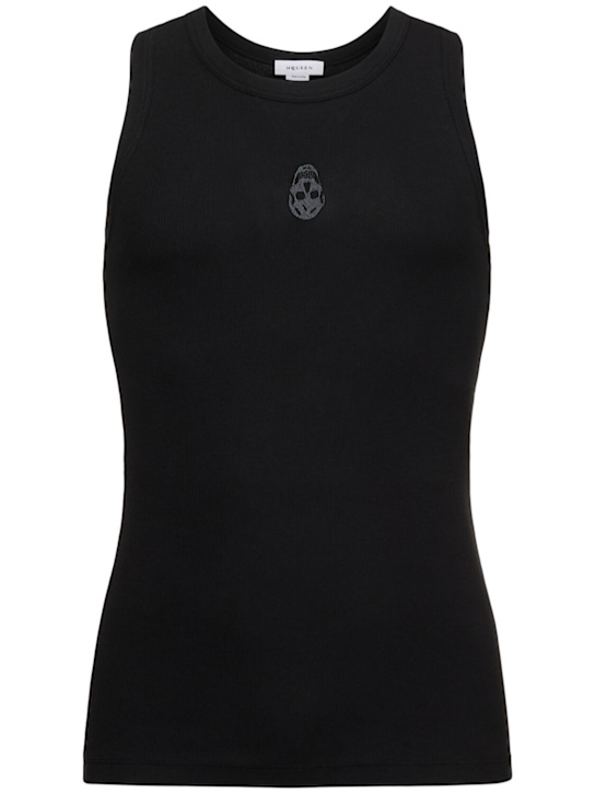 McQueen: Logo detail jersey tank top - Black - men_0 | Luisa Via Roma