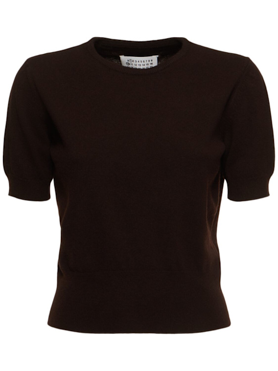 Maison Margiela: Short sleeve wool knit crewneck top - women_0 | Luisa Via Roma