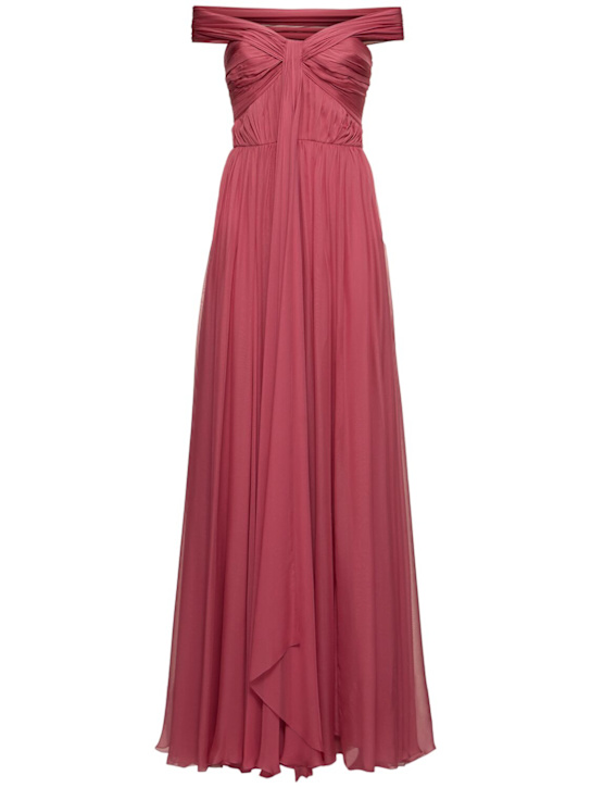 Zuhair Murad: Strapless draped chiffon long dress - women_0 | Luisa Via Roma
