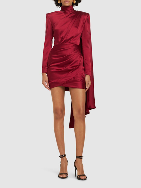 Zuhair Murad: High neck satin mini dress w/side cape - women_1 | Luisa Via Roma