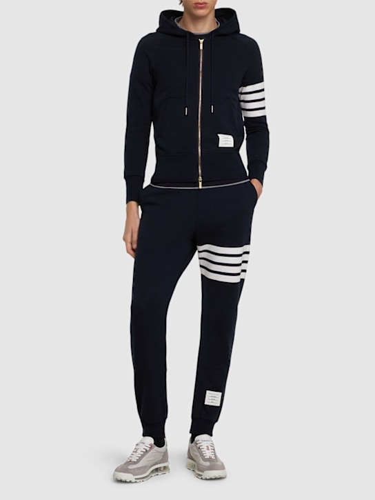 Thom Browne: Intarsia stripes cotton sweatpants - men_1 | Luisa Via Roma