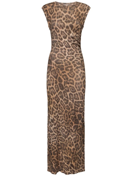 Stella McCartney: Leopard print mesh long dress - women_0 | Luisa Via Roma