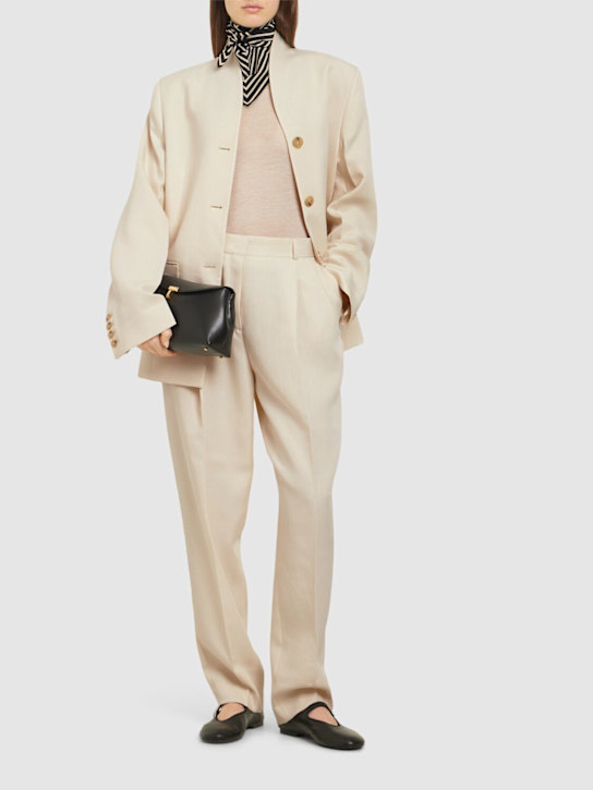 Toteme: Pleated viscose & poly straight pants - Ivory - women_1 | Luisa Via Roma