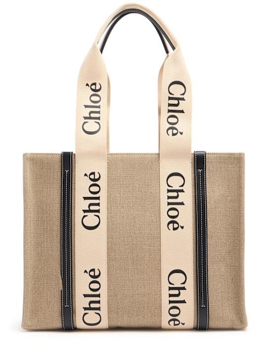 Chloé: Medium woody canvas tote bag - women_0 | Luisa Via Roma