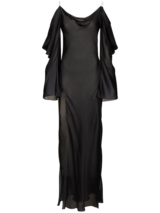 Silk satin chiffon off-shoulder dress - Thumbnail 1