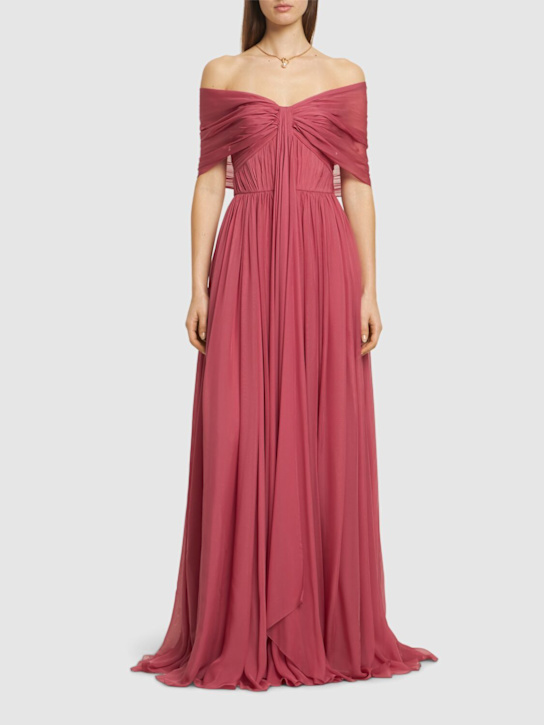 Zuhair Murad: Strapless draped chiffon long dress - women_1 | Luisa Via Roma