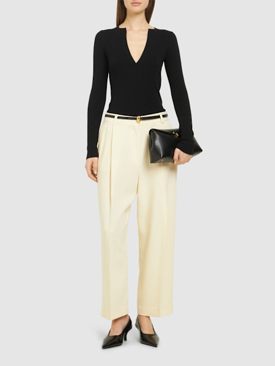 Toteme: Pleated viscose & wool straight pants - women_1 | Luisa Via Roma