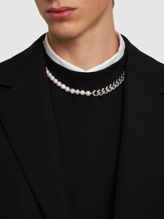 Jil Sander: Chain necklace w/ faux pearls - men_1 | Luisa Via Roma