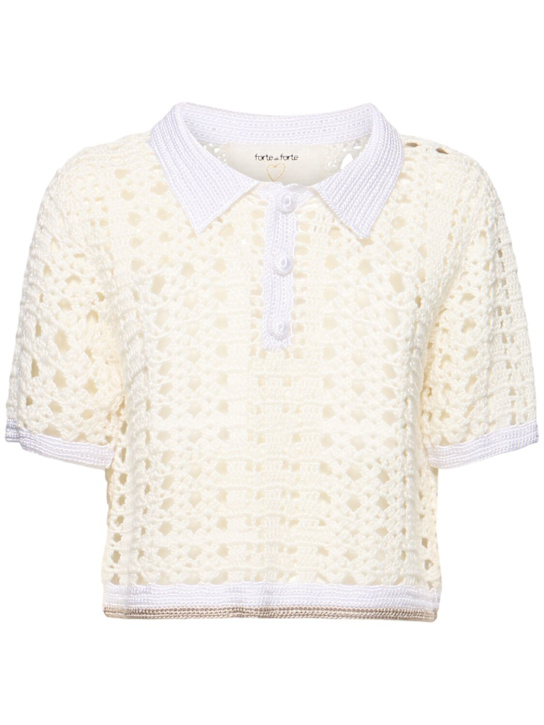 Forte_forte: Cablé cropped crochet polo - women_0 | Luisa Via Roma