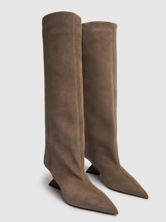 The Attico: 60mm Cheope tube suede boots - Taupe - women_2 | Luisa Via Roma