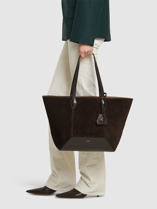 Jimmy Choo: Medium Diamond suede tote bag - Coffee/Gold - women_1 | Luisa Via Roma