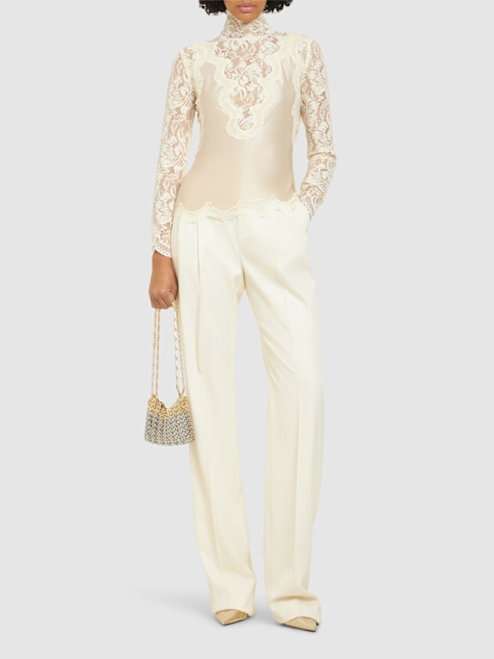 Rabanne: Turtleneck long sleeve lace top - White - women_1 | Luisa Via Roma