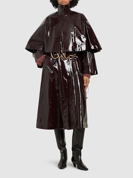 Chloé: Lacquered cotton long trench coat - women_1 | Luisa Via Roma