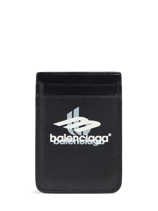 Balenciaga: Magnet leather cash & card holder - Black - men_0 | Luisa Via Roma