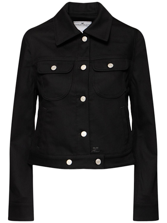 Courrèges: Signature denim trucker jacket - women_0 | Luisa Via Roma