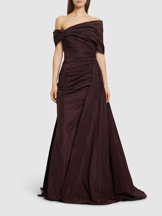 Zuhair Murad: Off-shoulder draped faille long dress - women_1 | Luisa Via Roma