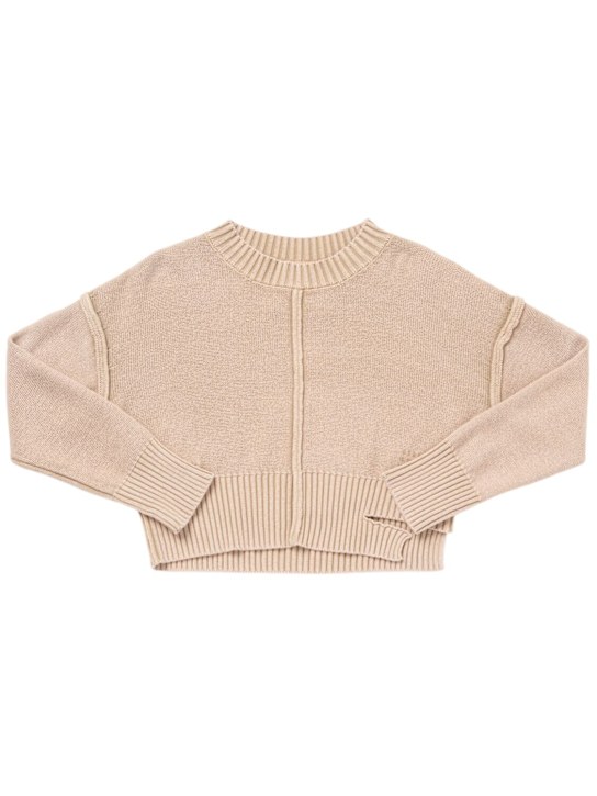 MM6 Maison Margiela: Suéter de punto de algodón - Beige - kids-girls_0 | Luisa Via Roma