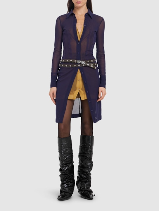 Stretch tulle mini shirt dress - Thumbnail 2