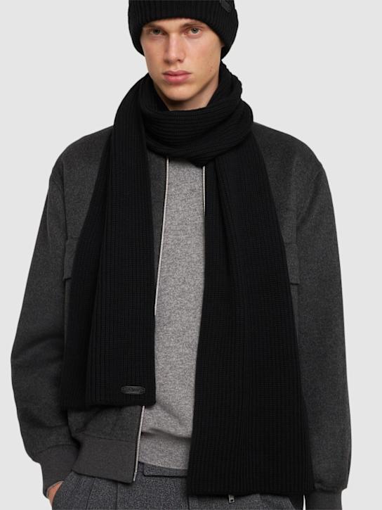 Brioni: Logo plaque wool scarf - men_1 | Luisa Via Roma