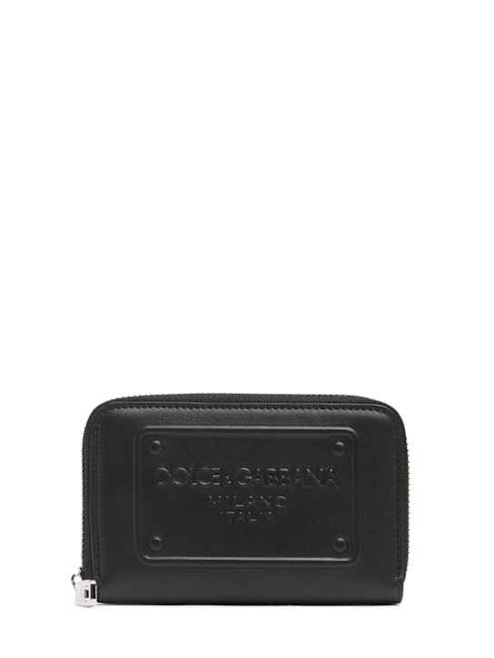 Dolce&Gabbana: Logo embossed leather zip wallet - men_0 | Luisa Via Roma