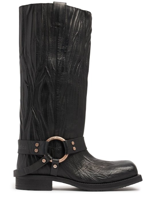 Acne Studios: 35mm Balius leather biker boots - Anthracite - women_0 | Luisa Via Roma
